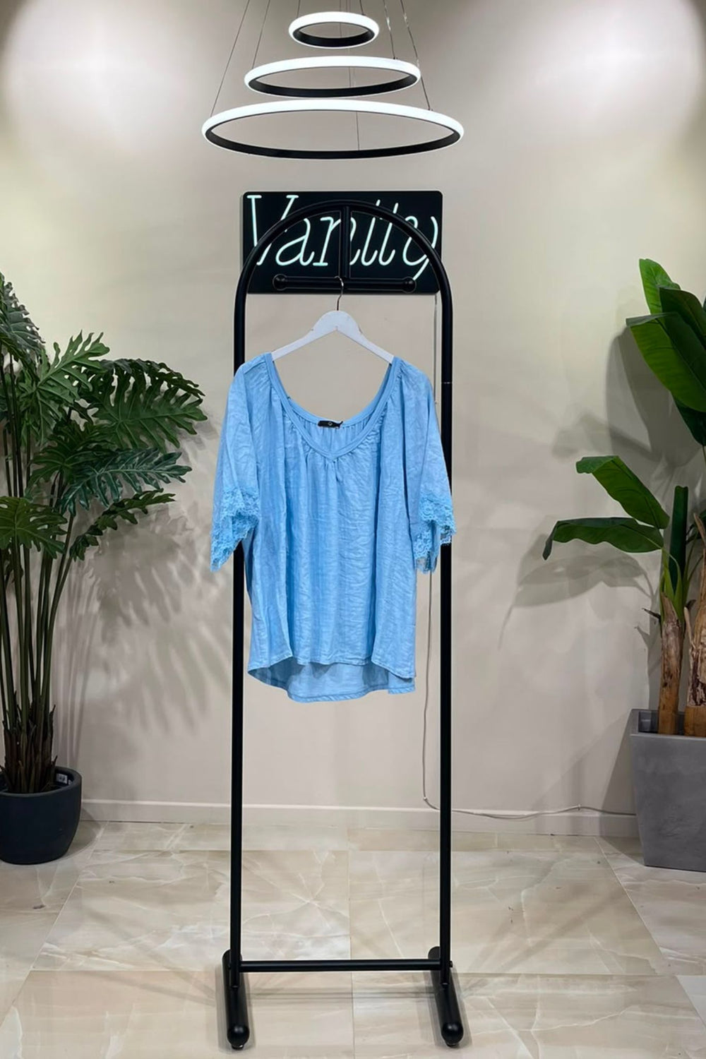 Blusa lino scollo V - Cielo