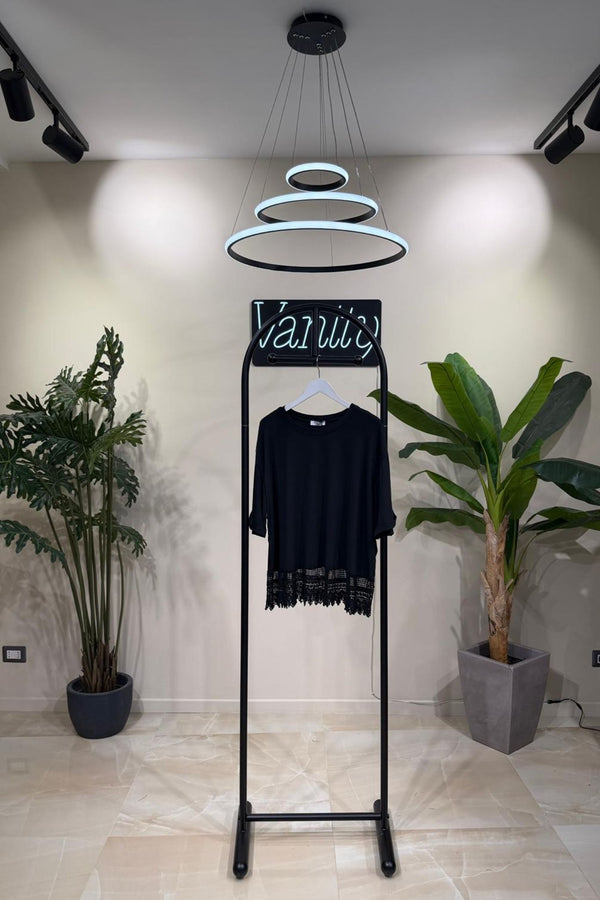 Maglia bordo merletto - Nero