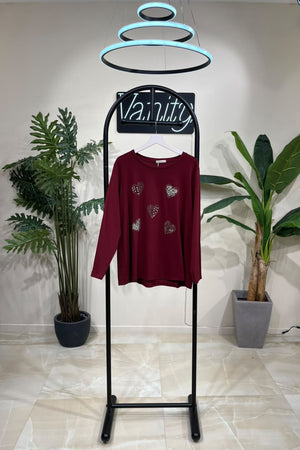 T-shirt cuore strass - Vino