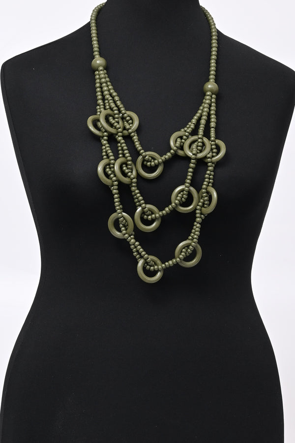 Collana multifili etnica - Verde militare