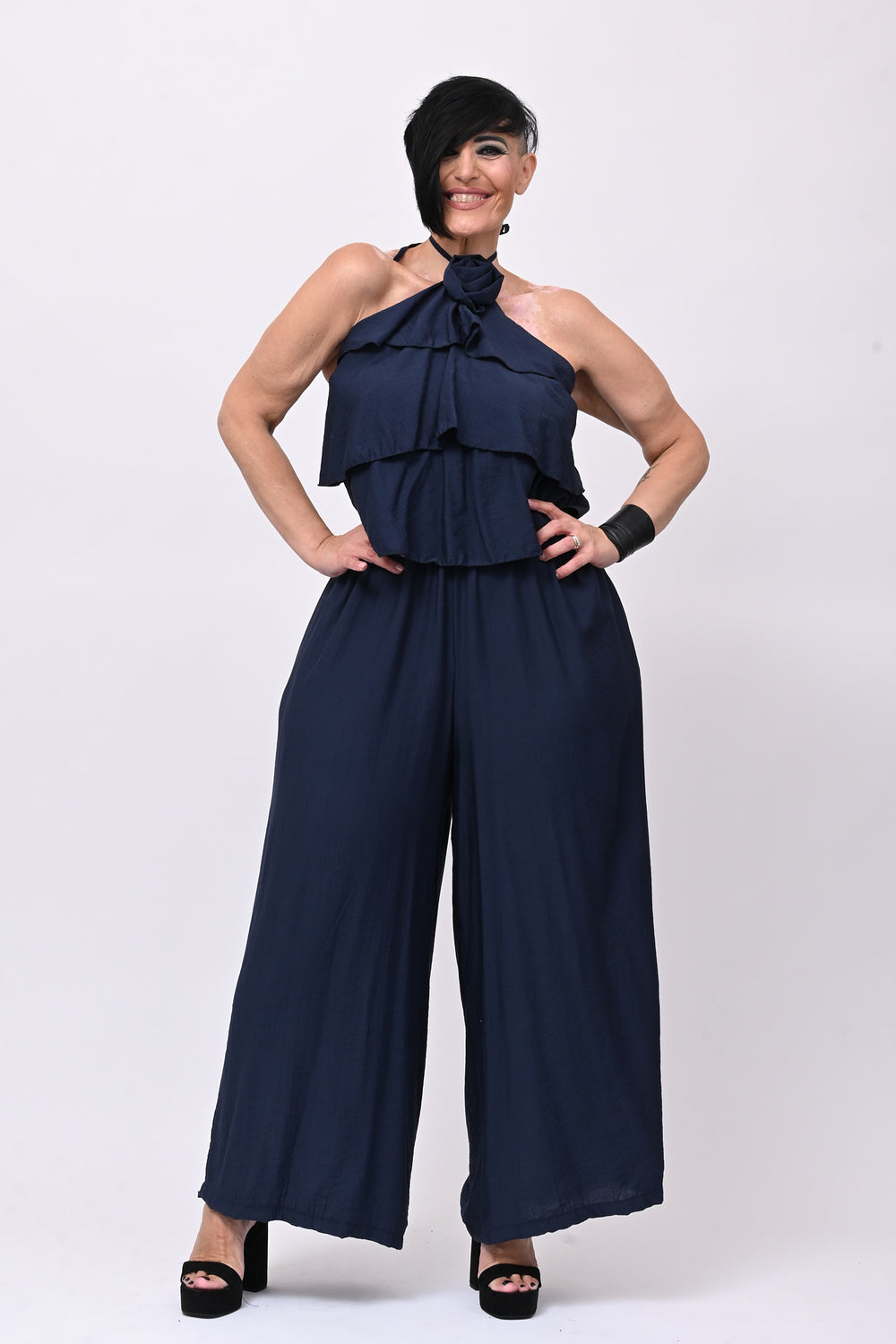 Jumpsuit rouches fiore - Blu