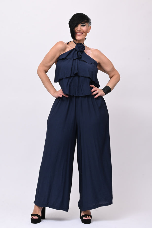 Jumpsuit rouches fiore - Blu
