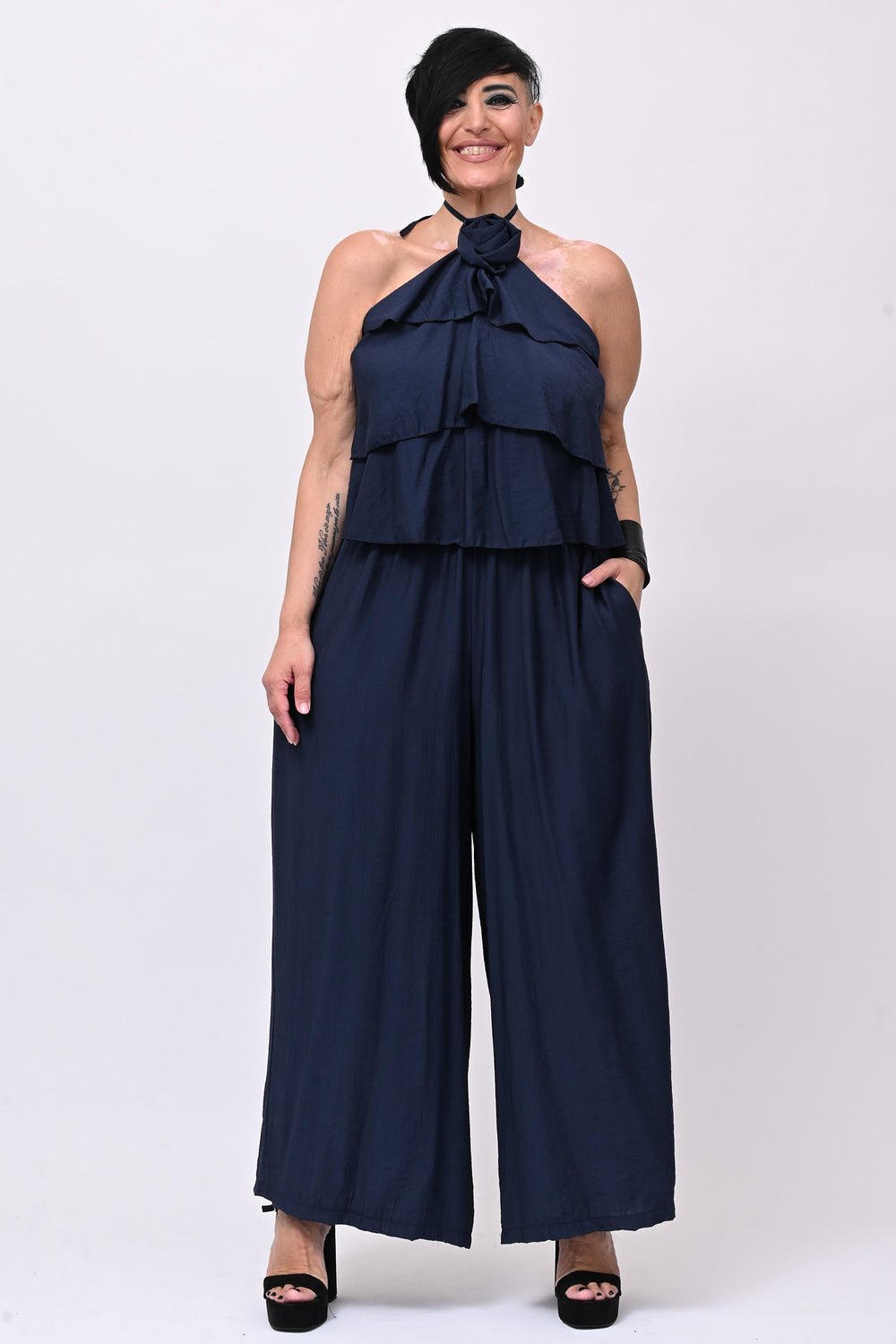 Jumpsuit rouches fiore - Blu