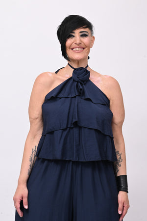 Jumpsuit rouches fiore - Blu