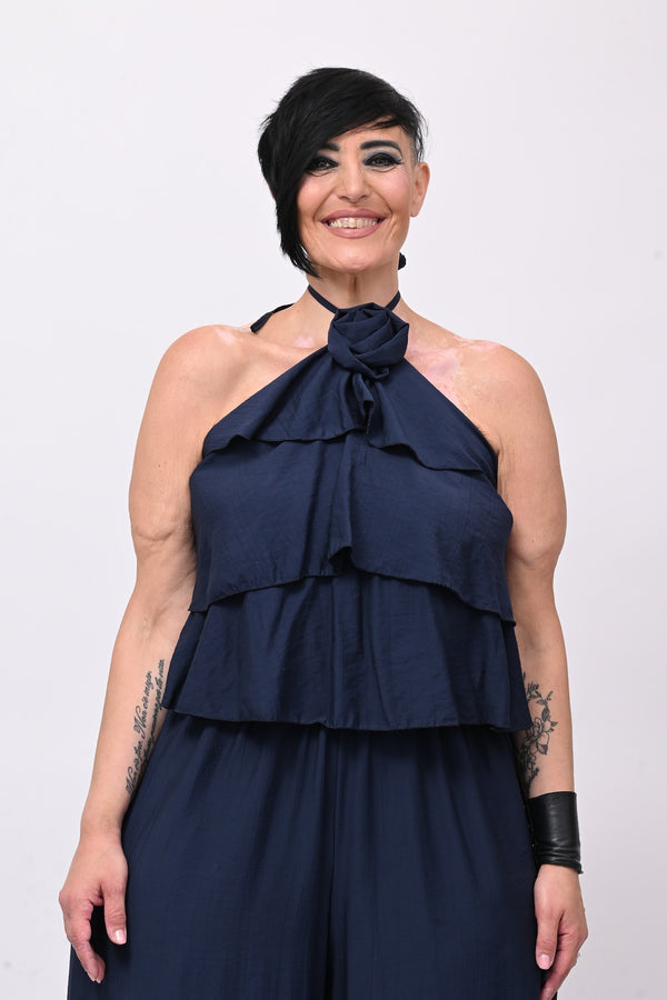 Jumpsuit rouches fiore - Blu