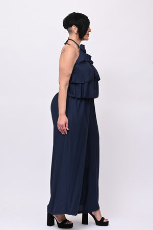 Jumpsuit rouches fiore - Blu