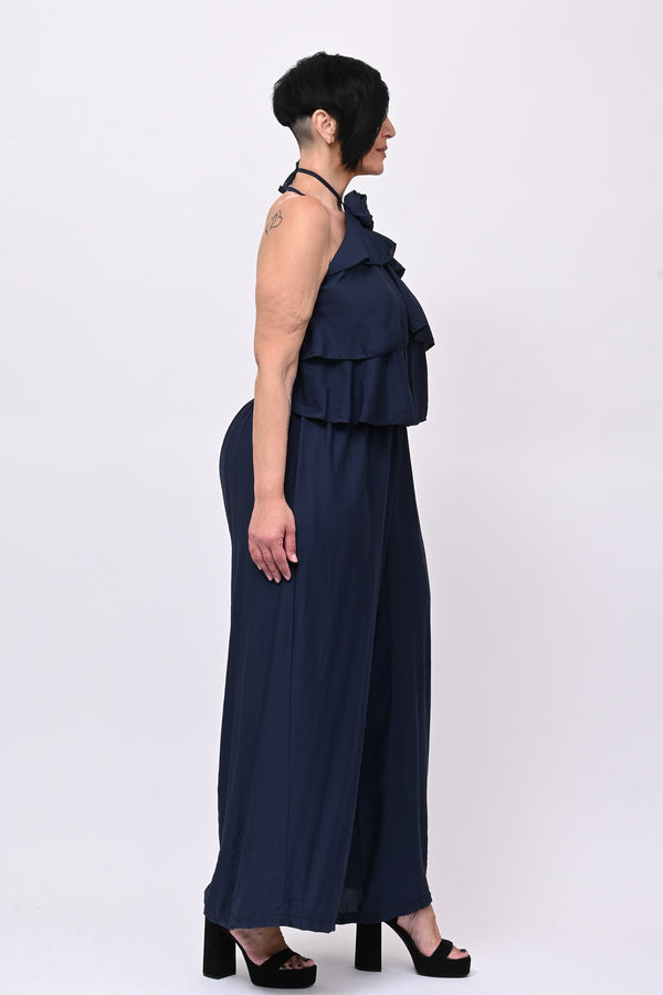 Jumpsuit rouches fiore - Blu