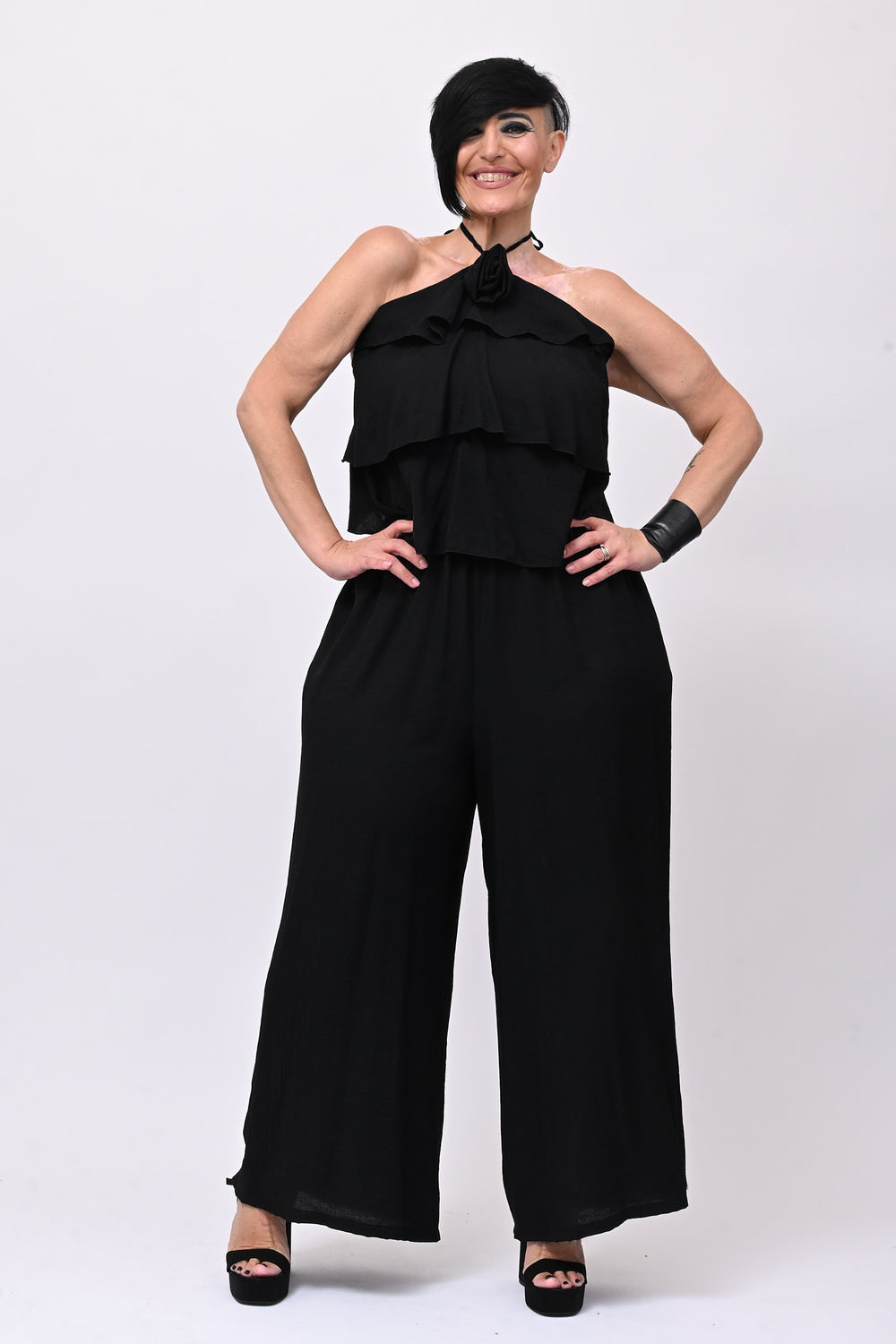 Jumpsuit rouches fiore - Nero
