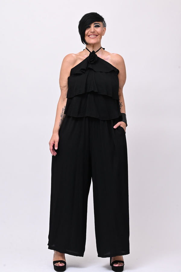 Jumpsuit rouches fiore - Nero