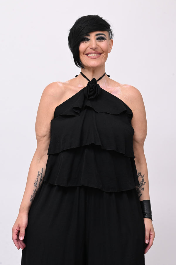 Jumpsuit rouches fiore - Nero