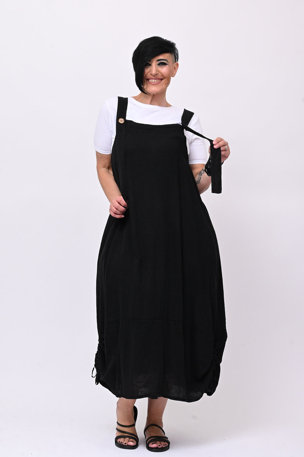 Abito salopette lino - Nero