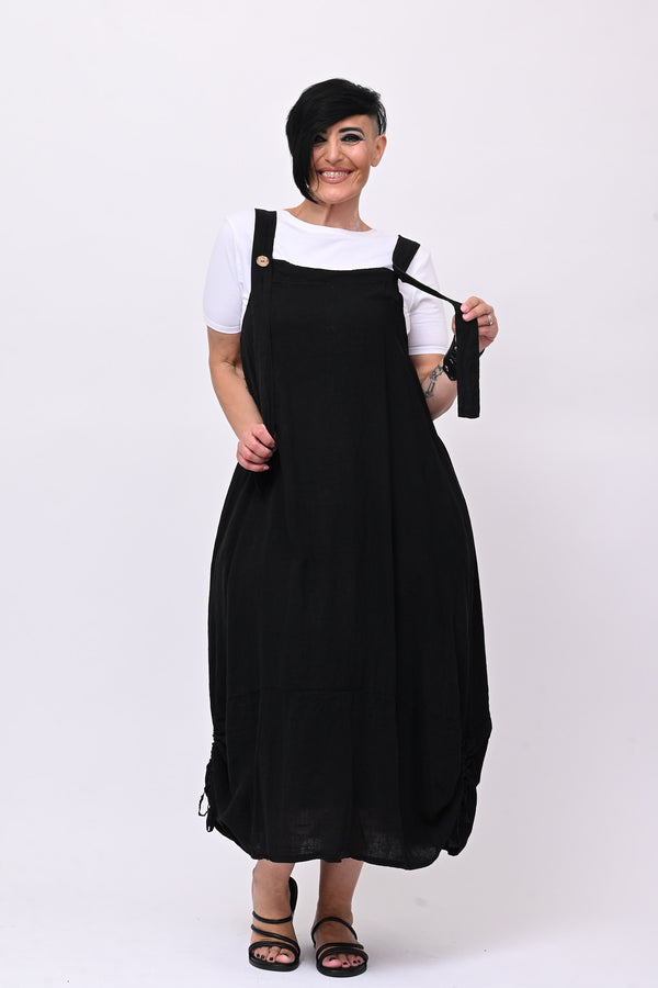 Abito salopette lino - Nero