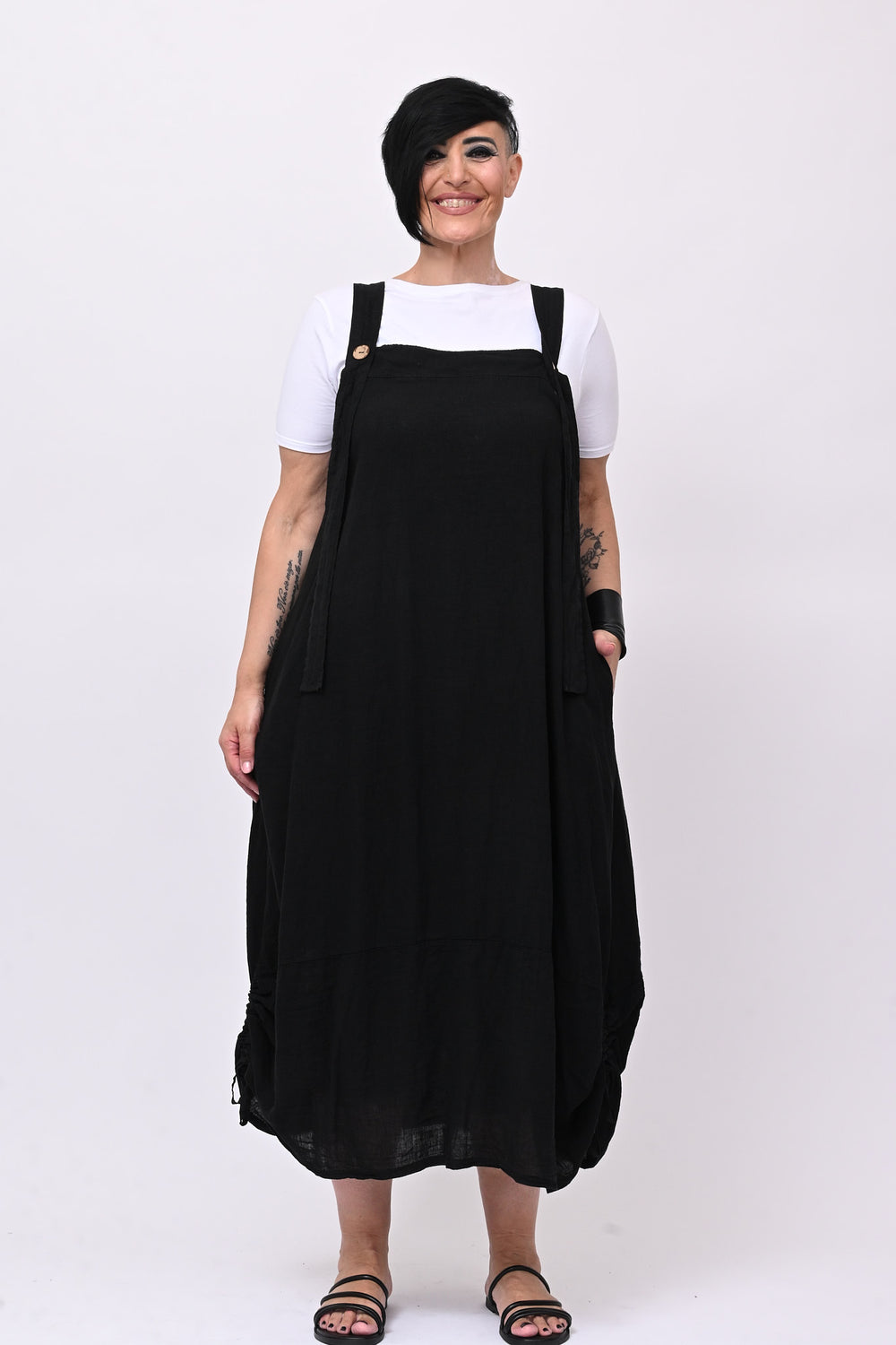 Abito salopette lino - Nero
