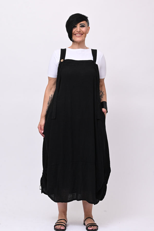 Abito salopette lino - Nero