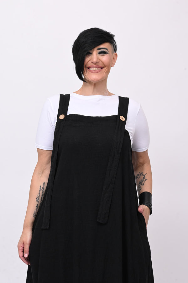 Abito salopette lino - Nero