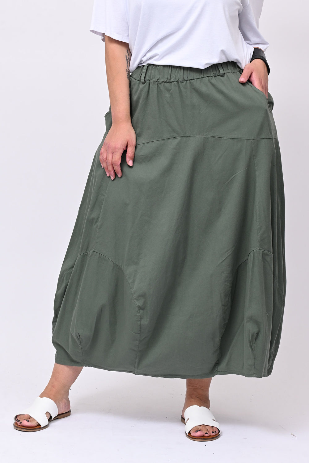 Gonna cotone ovetto - Verde militare