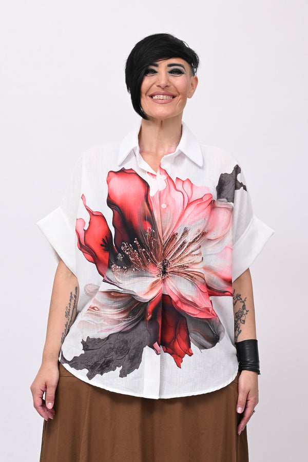 Camicia lino orchidea - Bianco