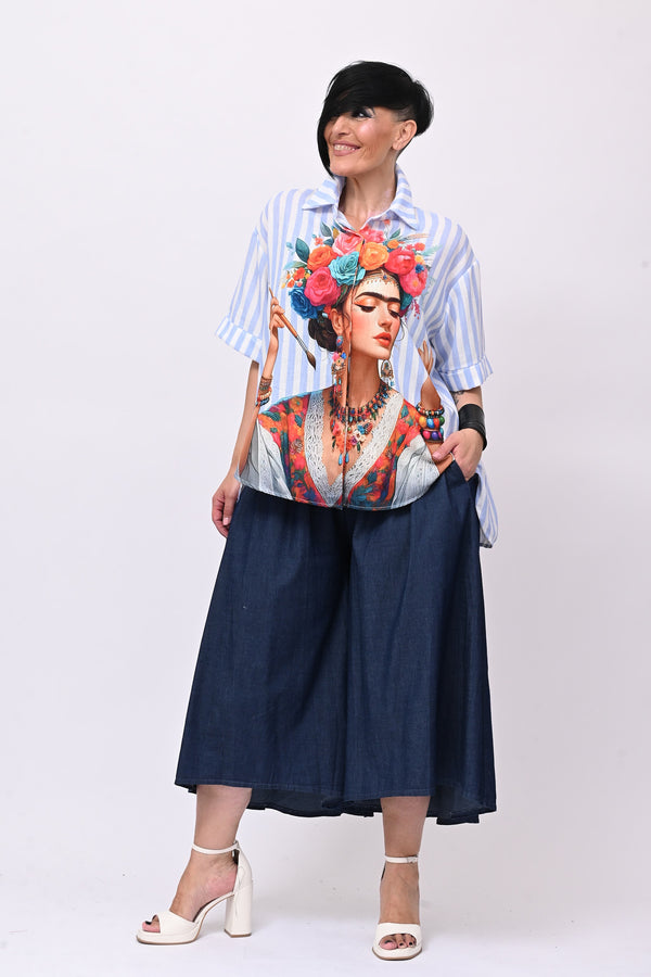 Camicia righe Frida - Celeste