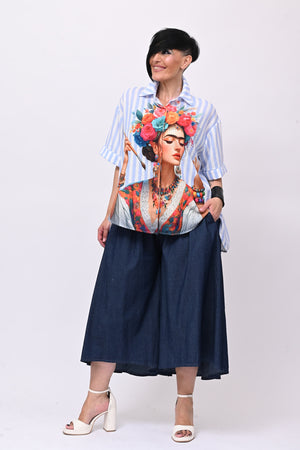 Gonna pantalone laccio jeans - Blu scuro