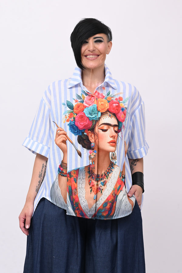 Camicia righe Frida - Celeste