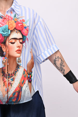 Camicia righe Frida - Celeste