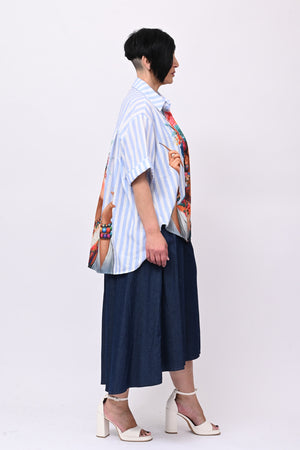 Camicia righe Frida - Celeste