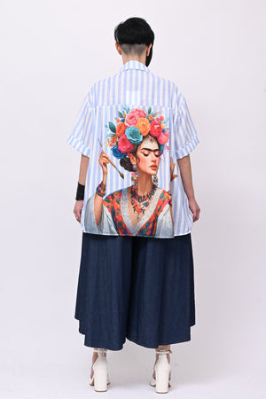 Camicia righe Frida - Celeste