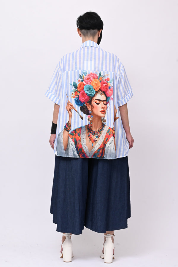 Camicia righe Frida - Celeste