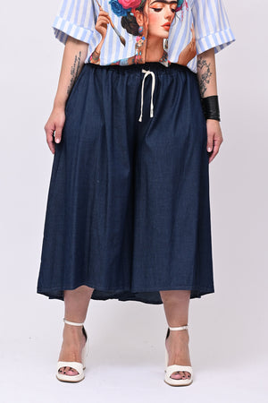 Gonna pantalone laccio jeans - Blu scuro