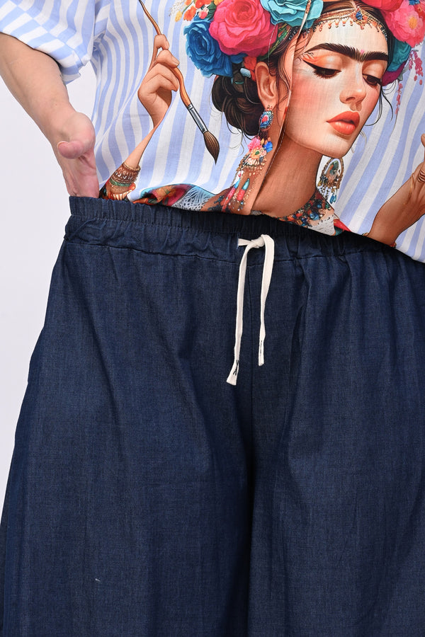 Gonna pantalone laccio jeans - Blu scuro