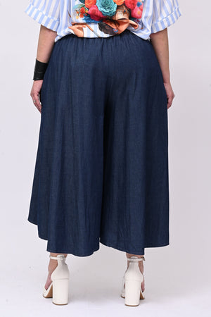 Gonna pantalone laccio jeans - Blu scuro