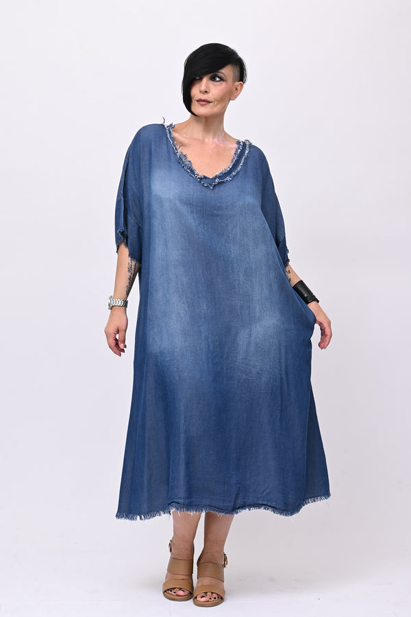 Abito chambrie frange - Jeans scuro