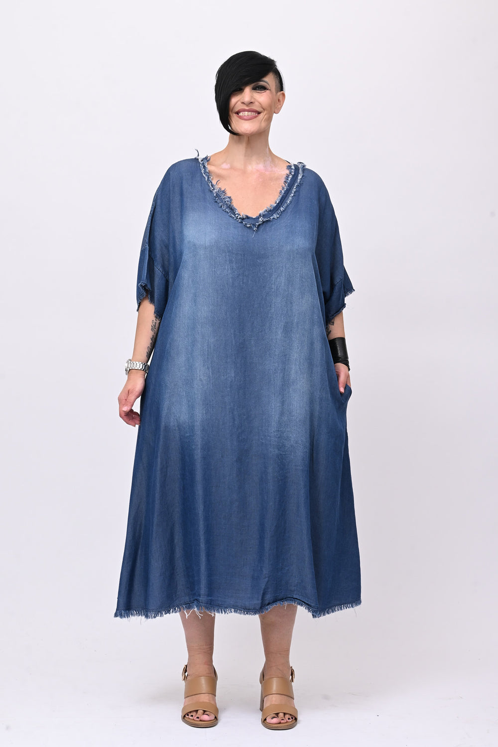Abito chambrie frange - Jeans scuro