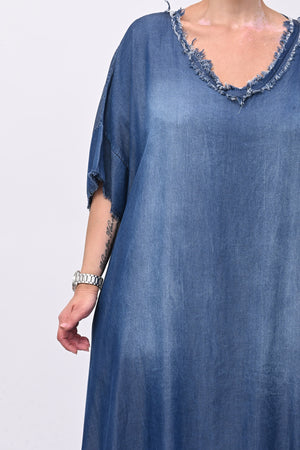 Abito chambrie frange - Jeans scuro