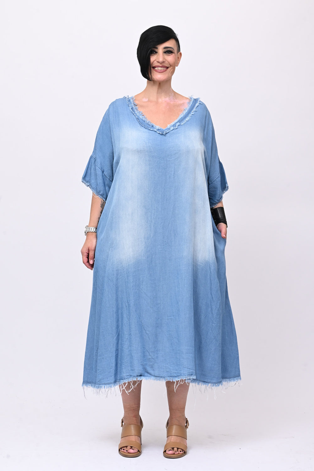 Abito chambrie frange - Jeans medio