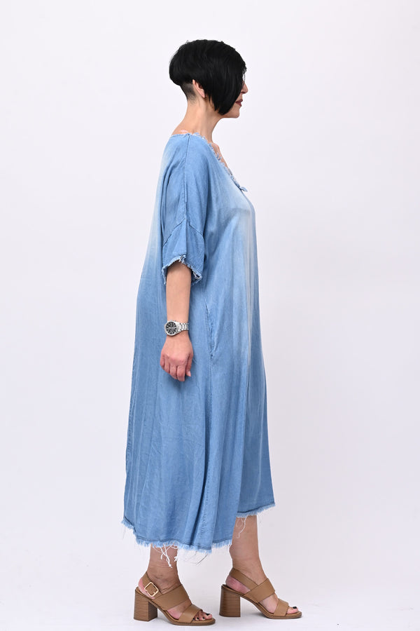Abito chambrie frange - Jeans medio