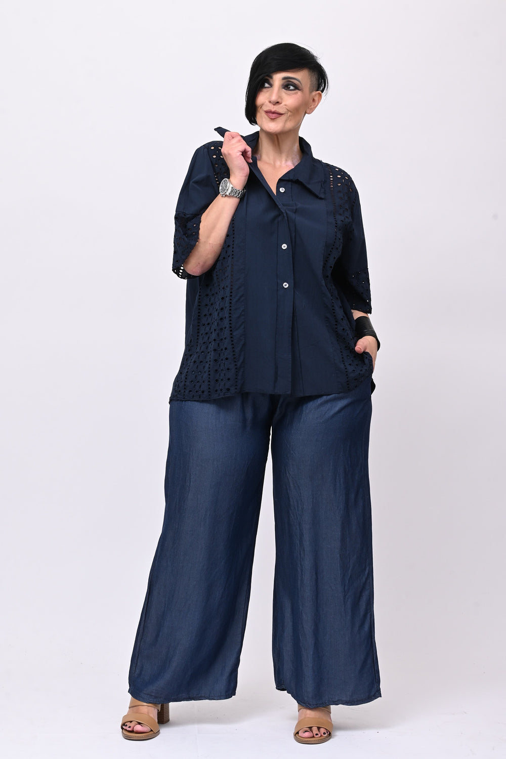 Camicia sangallo - Blu