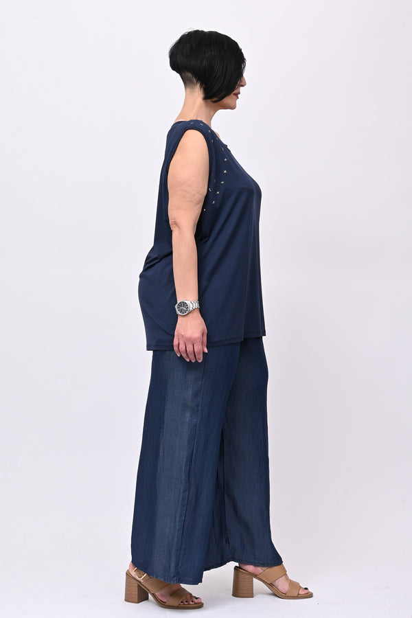 Pantachambray elastico - Jeans scuro