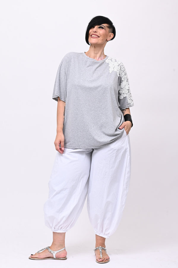 T-shirt over macramè - Grigio sport