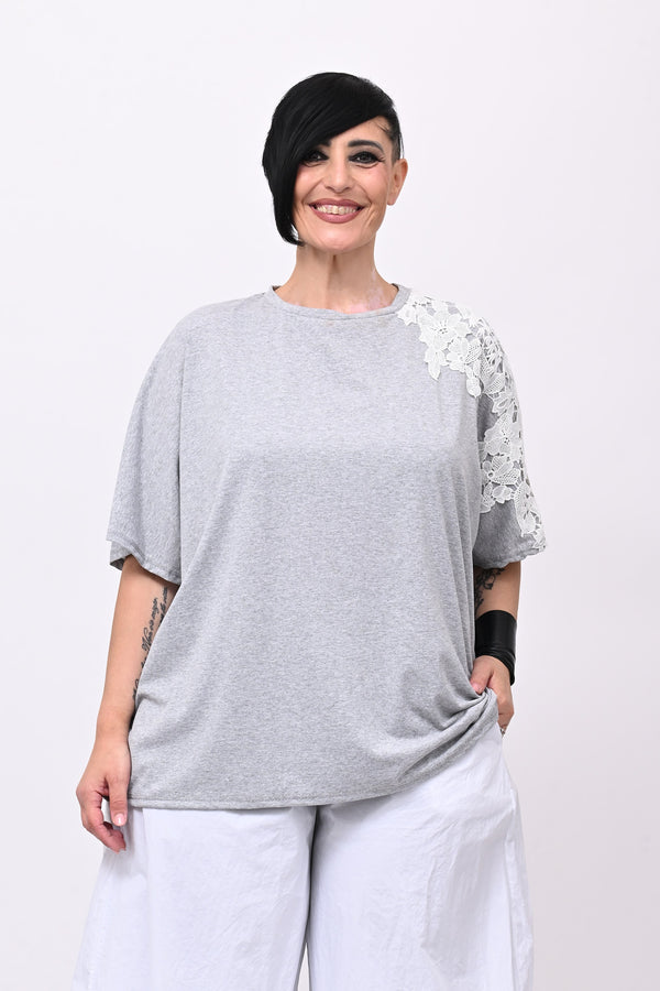 T-shirt over macramè - Grigio sport