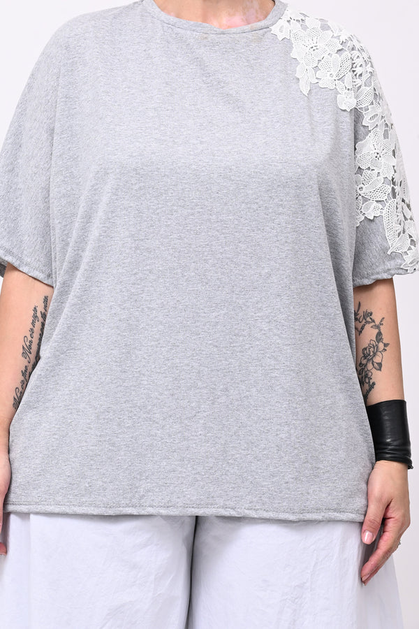 T-shirt over macramè - Grigio sport