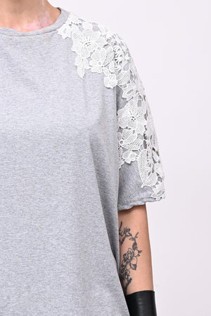 T-shirt over macramè - Grigio sport