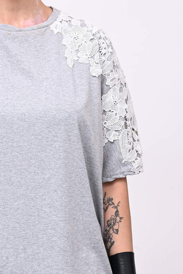 T-shirt over macramè - Grigio sport