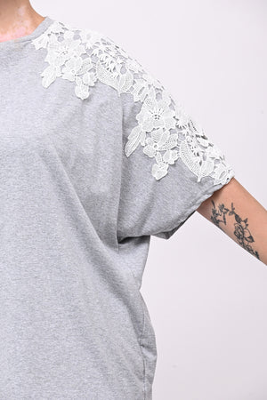 T-shirt over macramè - Grigio sport