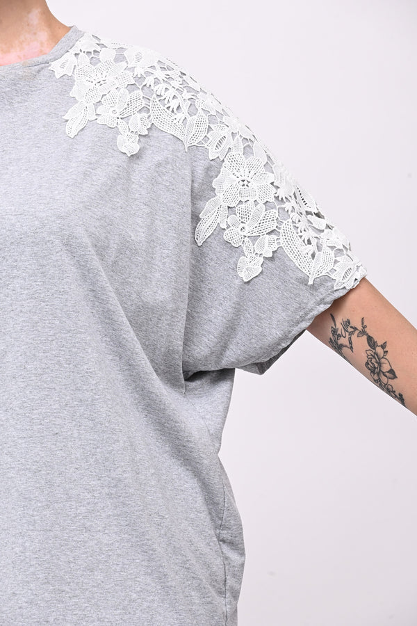 T-shirt over macramè - Grigio sport