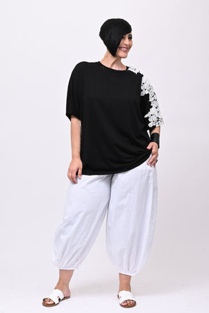 T-shirt over macramè - Nero
