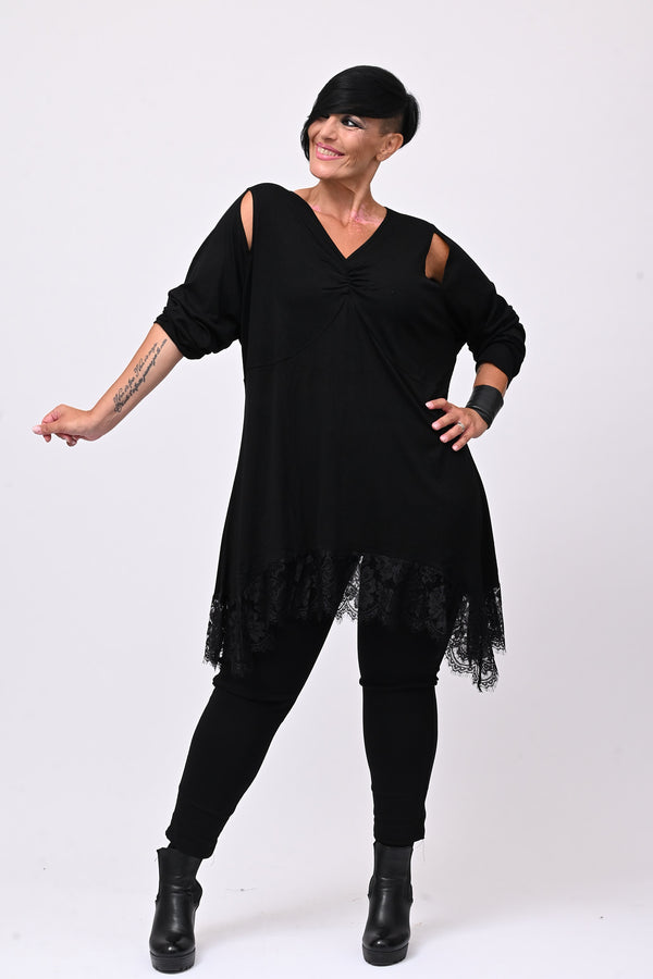 Maglia punte pizzo - Nero