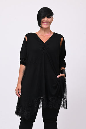 Maglia punte pizzo - Nero