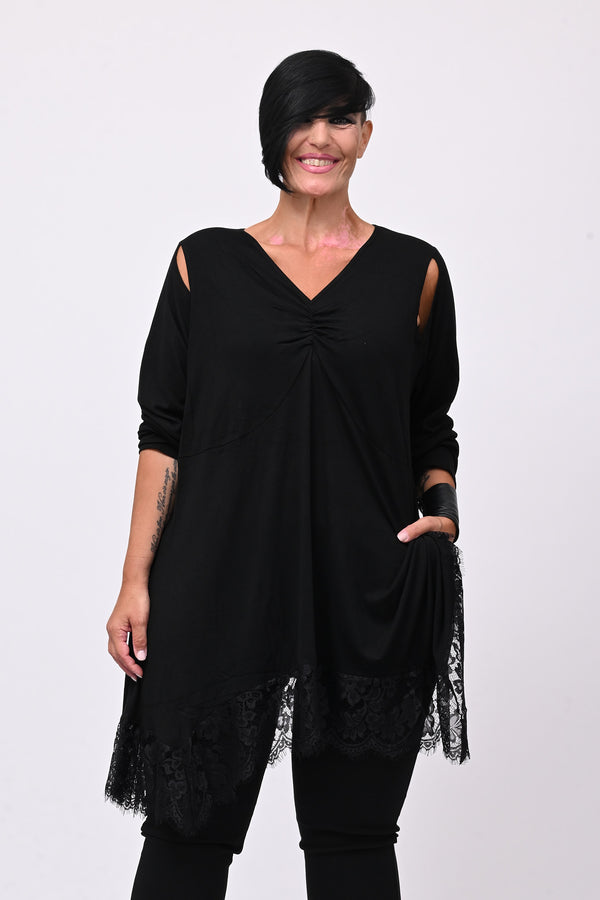 Maglia punte pizzo - Nero