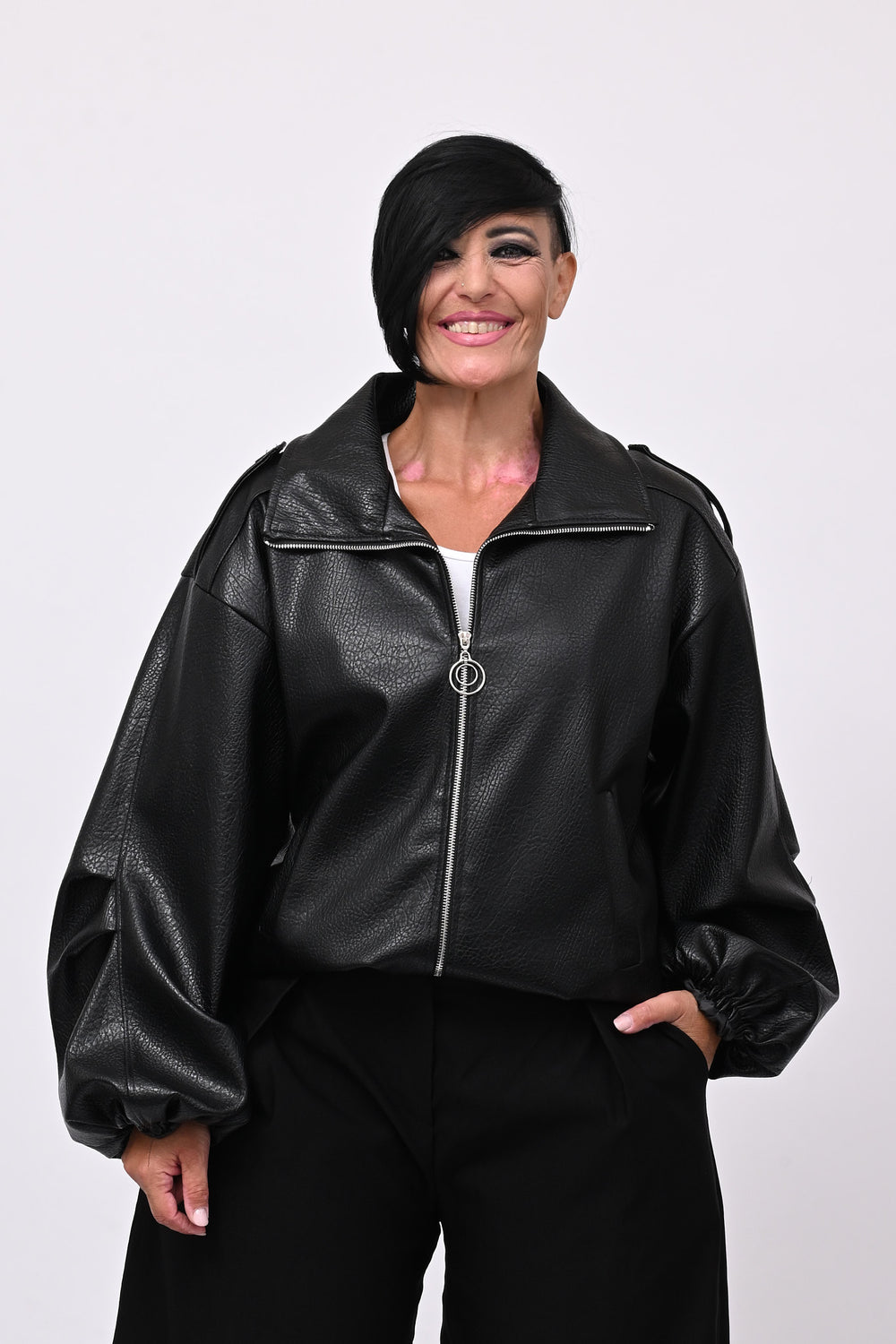 Bomber ecopelle martellata - Nero